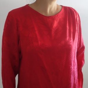 Vintage 100% Silk Red Tunic Leaf Stripe Top